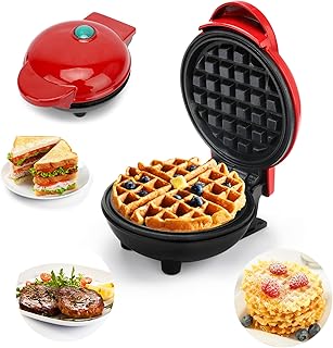 LOMUG Mini Round Waffle Maker, Non-Stick Belg...