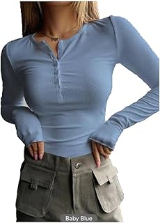 Ribbed Knit Regular Neck Long Sleeve T-shirt ...