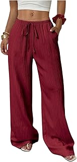 Women's Wide Leg Palazzo Pants, Burgundy, Ela...